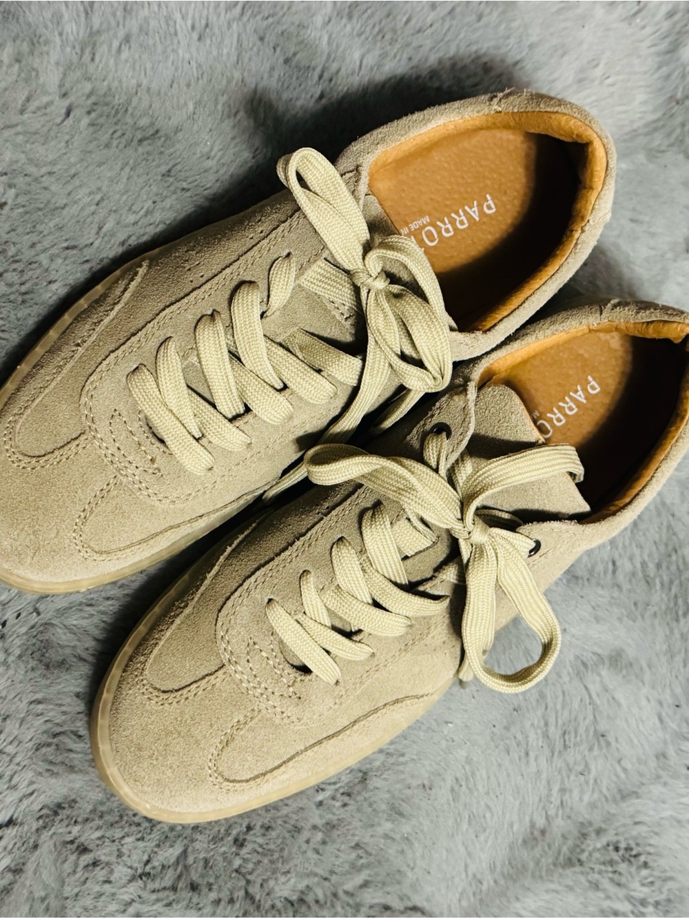 Parrot Suede Lace-Up Sneakers in Taupe Beige